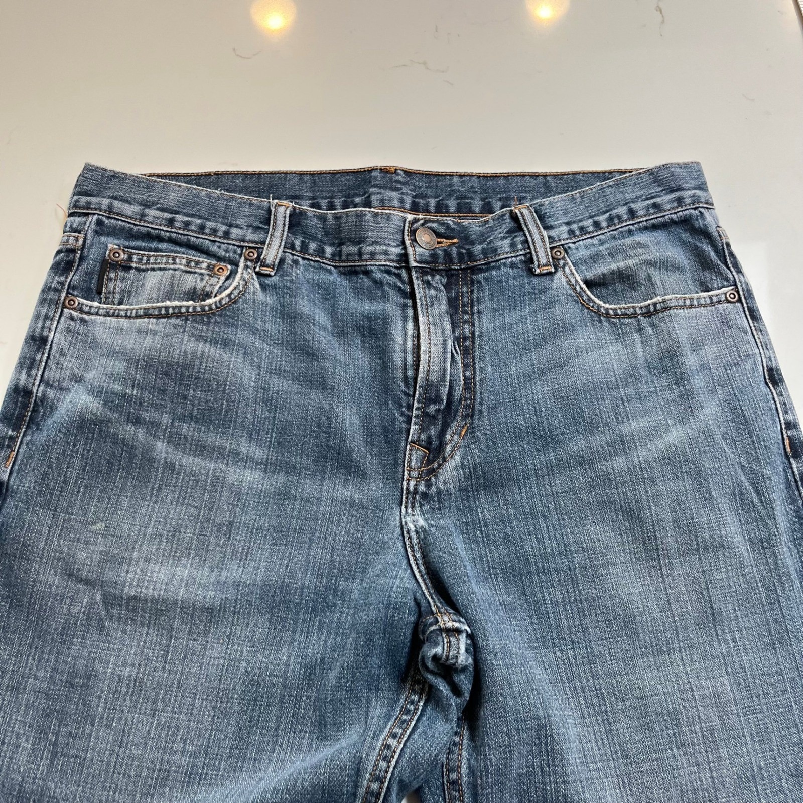 Vintage Structure Premium Denim Mens 36x34 Medium Wash Blue Distressed Jeans